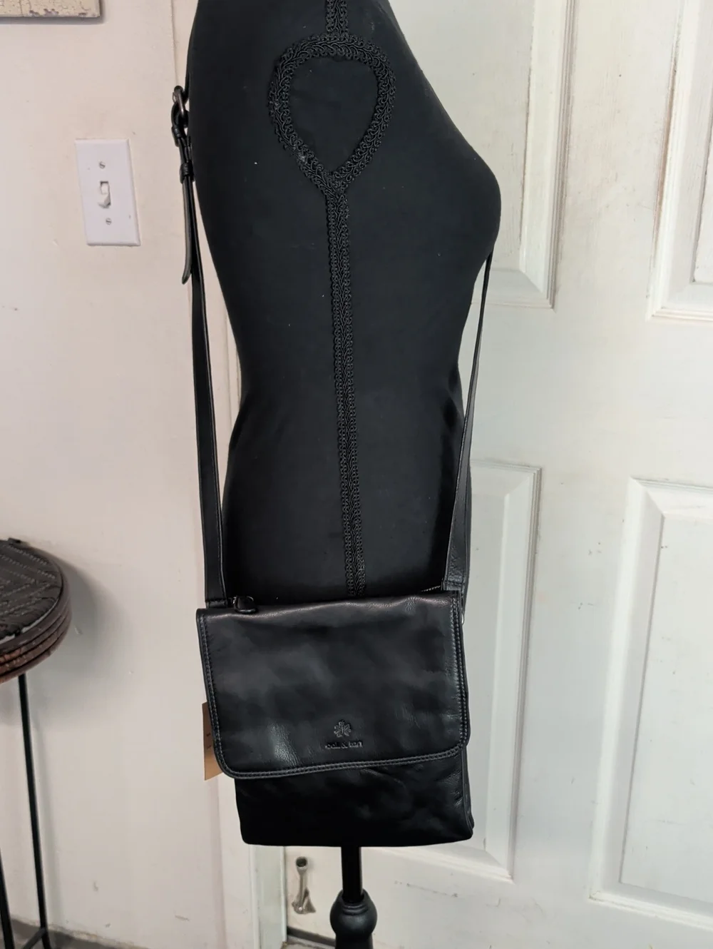 Oak & Tan Handmade Black Leather Crossbody Bag NWT